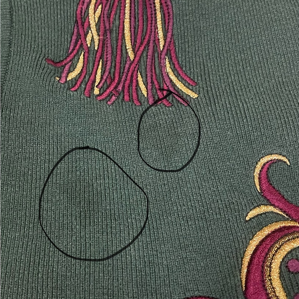 Vintage Casual Corner hunter green embroidered v-neck cardigan sweater Large - Picture 6 of 7